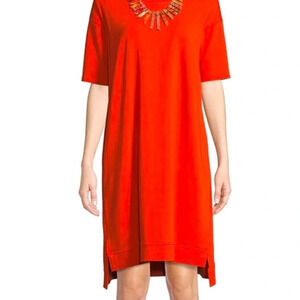 Eileen Fisher Slubby Organic Cotton Jersey Shift Dress Orange SZ 1X Relaxed Fit